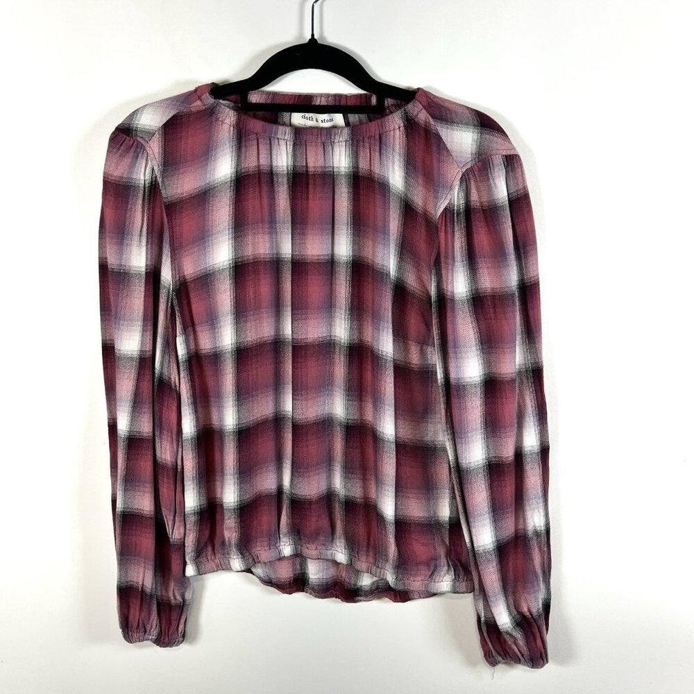 Anthropologie Cloth & Stone Glacier flannel Plaid Blouse Size XS Red Boho